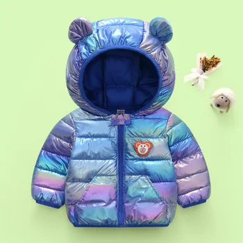 Новая одежда для мальчиков и девочек, детские пуховики с капюшоном с мультяшным медведем, осенне-зимняя теплая модная верхняя одежда, детская повседневная куртка от 1 до 5 лет