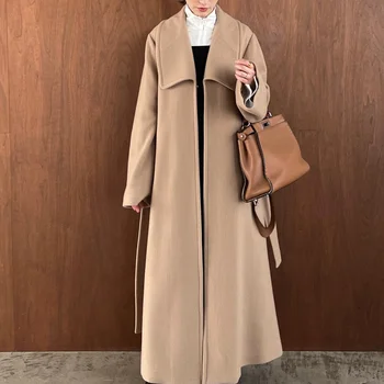 Kuzuwata JAPAN Простая Винтажная Верхняя Одежда Casaco Feminino, Шерстяное пальто С большим отворотом, Однотонные Свободные Куртки Трапециевидной формы С длинным рукавом