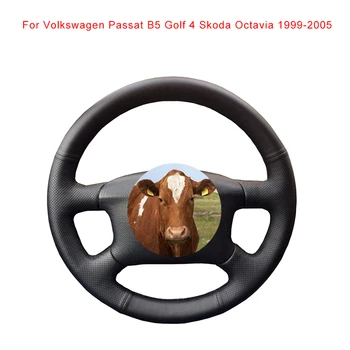 Чехол для рулевого колеса автомобиля из воловьей кожи, изготовленный своими руками по Индивидуальному заказу для Volkswagen Passat B5 Golf 4 Skoda Octavia 1999-2005