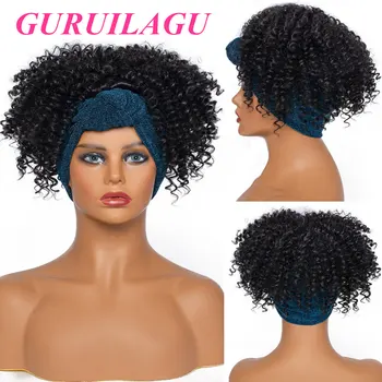 Парик с повязкой на голову GURUILAGU, короткие кудрявые парики для черных женщин, синтетический парик из термостойкого волокна, Черные синтетические волосы