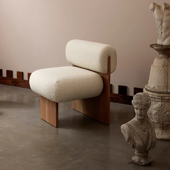 Обеденные стулья из массива дерева в скандинавском стиле, домашний бархатный диван-кресло из ягненка, современный дизайнерский стул для отдыха, ленивый диван-кресло для гостиной