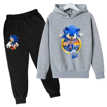 Одежда для маленьких мальчиков, детская толстовка с капюшоном Sonic, детская молодежная толстовка, детская спортивная толстовка + штаны, комплекты одежды для девочек