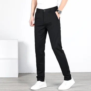 Lansboter/ Черные Весенне-летние Новые Мужские Повседневные брюки Из хлопка, Облегающие Тонкие брюки, Прямые Мужские Модные