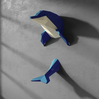 Дельфин 3D Бумажная модель DIY Бумажная скульптура ручной работы Современный стиль Настенное искусство Украшения стен Ремесла Гостиная Домашний декор Низкополигональный