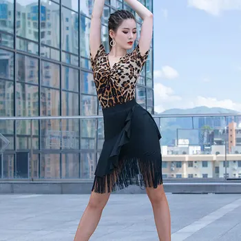 Женская юбка для латиноамериканских танцев с кисточками в виде лотоса, черная юбка для латиноамериканских танцев, тренировочная ткань для танцев Самба, танго, Ча-ча-ча