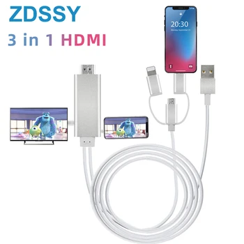 ZDSSY 3 В 1 HDMI Кабель USB Type-C iOS Android Конвертер Кабельный Адаптер 1080P Для Телефона Планшета к Телевизору Монитор Проектор Зеркальное Отображение