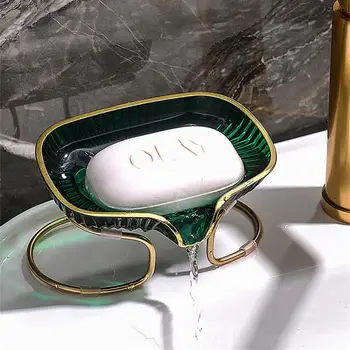 Легкий роскошный держатель для мыла для ванной комнаты в форме листа, Самоотливающаяся Мыльница с металлическим кронштейном, Аксессуары для ванной комнаты