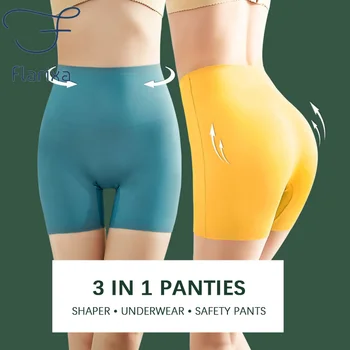 Женские бесшовные шорты Flarixa, защитные брюки с высокой талией, боксерские трусы из ледяного шелка большого размера, антифрикционные треугольные шорты