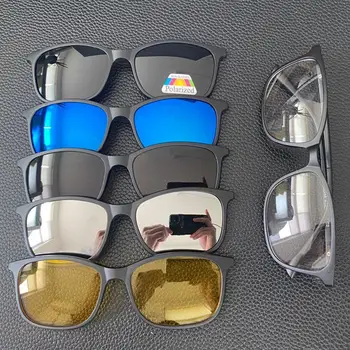 Солнцезащитные очки с магнитной поляризацией, 5шт, женские, мужские, пластиковая оправа для ночного вождения, солнцезащитные очки UV400, прямая поставка