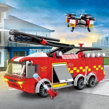 Серия 2022 City Creativity Fire Пожарная Сигнализация Машина пожарной команды Грузовик Пожарные Строительные Блоки Кирпичи Детские Игрушки