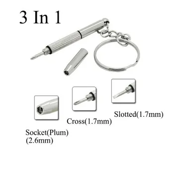 Мини-отвертка 3 В 1, отвертка для ремонта очков, портативный брелок для ключей из нержавеющей стали, отвертки для рук