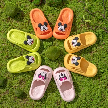 Летние детские сандалии Disney, тапочки с мультяшным Микки Для мальчиков и девочек, тапочки на нескользящей мягкой подошве, Розовые туфли из ЭВА, Размер 24-37