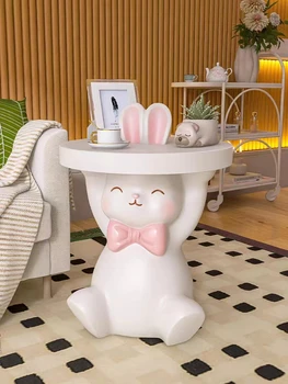 Современный милый маленький приставной столик на полу В гостиной Рядом с диваном, Украшение для хранения на рабочем столе, Креативный журнальный столик с кроликом, прикроватный столик