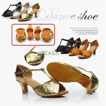 Блестящие туфли для латиноамериканских танцев, женские туфли для бальных танцев с мягкой подошвой, блестящие туфли для сальсы с рыбьим ртом на высоком каблуке 5 см 7 см