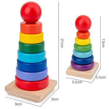 Детские деревянные игрушки Rainbow Tower Красочные радужные наконечники, башни и колонны, детские игры Монтессори для раннего развития