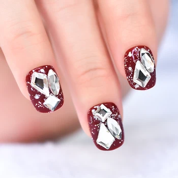Накладные ногти средней квадратной формы бордового цвета с полным покрытием из 3D страз, дизайн накладных ногтей, подарок для женщин и девочек 24шт