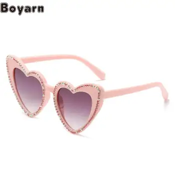 Boyarn Новые солнцезащитные очки с бриллиантами, мода в стиле стимпанк, Очки с бриллиантами, уличная фотография, солнцезащитные очки с прекрасным персиковым сердечком.