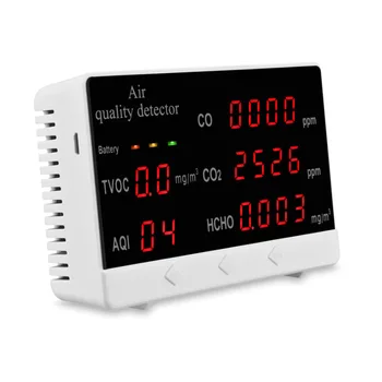 Монитор качества Воздуха 5-В-1 Домашний Детектор Качества Воздуха Тестер Загрязнения CO / CO2/ HCHO/AQI/TVOC Мониторинг В режиме реального времени Со Светодиодным Экраном