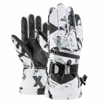 Зимние сноубордические лыжные перчатки из искусственной кожи с нескользящим сенсорным экраном, водонепроницаемые Мотоциклетные Велосипедные флисовые теплые зимние перчатки Унисекс