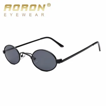 AORON черные маленькие овальные солнцезащитные очки женские ретро 2018 металлическая оправа желто-красные линзы круглые винтажные солнцезащитные очки для мужчин uv400