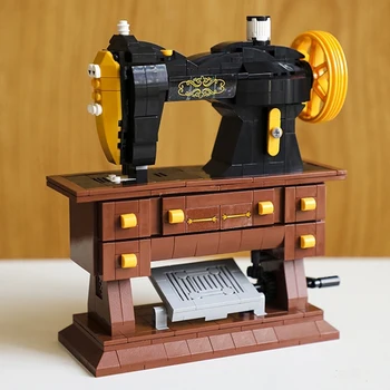 Ретро Бытовая настольная педаль с ручкой типа ящика для швейной машинки 3D модель DIY Мини-блоки Кирпичи Строительная игрушка для детей