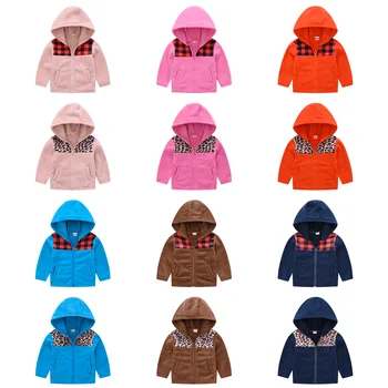 Новое детское пальто для мальчиков и девочек из клетчатого флиса С длинным рукавом и капюшоном на молнии, Леопардовая куртка