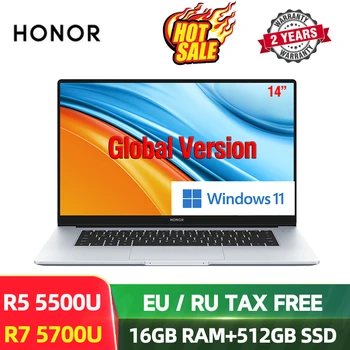 【RU Stock】Ноутбук Honor MagicBook 14 Ryzen AMD R5 5500U / R7 5700U Ноутбук 16 ГБ + 512 ГБ SSD 14 
