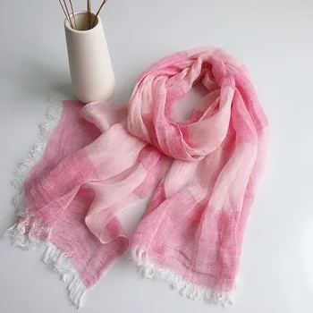 Весенне-летний Новый шарф из 100% льна в цветную полоску Японского дизайна, легкая дышащая шерстяная шаль