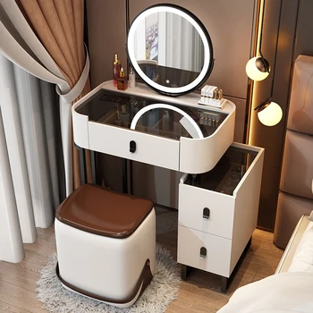 Выдвижной Белый комод, Роскошное Зеркало, столик для макияжа, Минималистичный туалетный столик, Элегантная мебель для спальни
