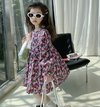 2023 Новое платье с цветочным рисунком для девочек, детская мода, Весна-осень, Повседневные платья на день рождения, Детская одежда, Vestidos