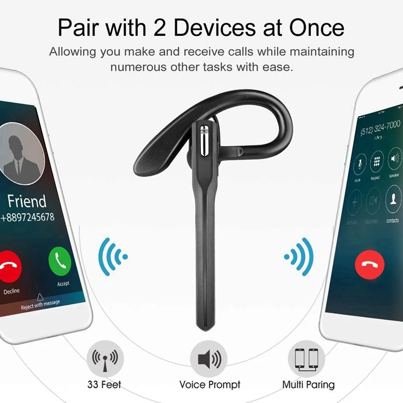 2X Беспроводная Bluetooth-гарнитура Bluetooth-гарнитура громкой связи с шумоподавляющим микрофоном, односторонняя гарнитура над ухом