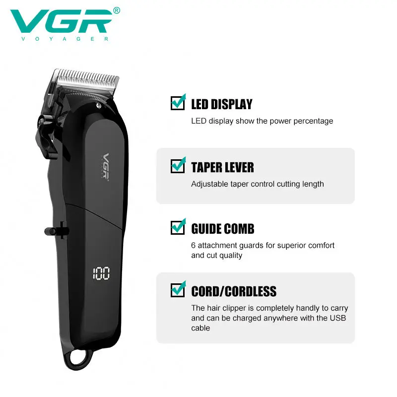 VGR Машинка для стрижки волос Парикмахерская Профессиональная машинка для стрижки волос Мужская электрическая стрижка Перезаряжаемая машинка для стрижки волос