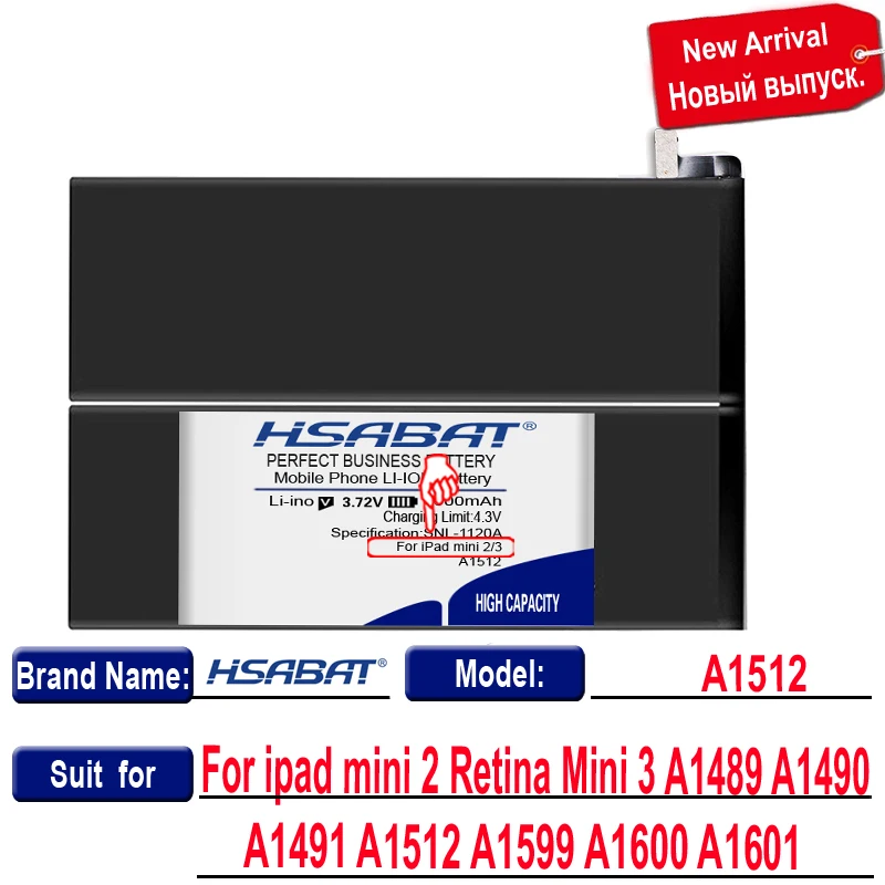 100% Оригинальный Аккумулятор HSABAT 6900 мАч Для ipad mini 2 Retina Mini 3 A1489 A1490 A1491 A1512 A1599 A1600 A1601