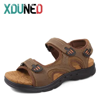 XDUNED/ Новые мужские сандалии из натуральной кожи, Летняя пляжная мужская обувь для отдыха, Высококачественные Кожаные сандалии, мужские сандалии Большого размера 38-47