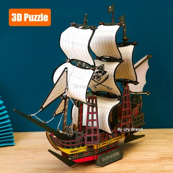 3D деревянная головоломка Винтажная парусная лодка Парусник Пиратский корабль Модель Royal Queen Комплект игрушек для украшения своими руками для взрослых детей