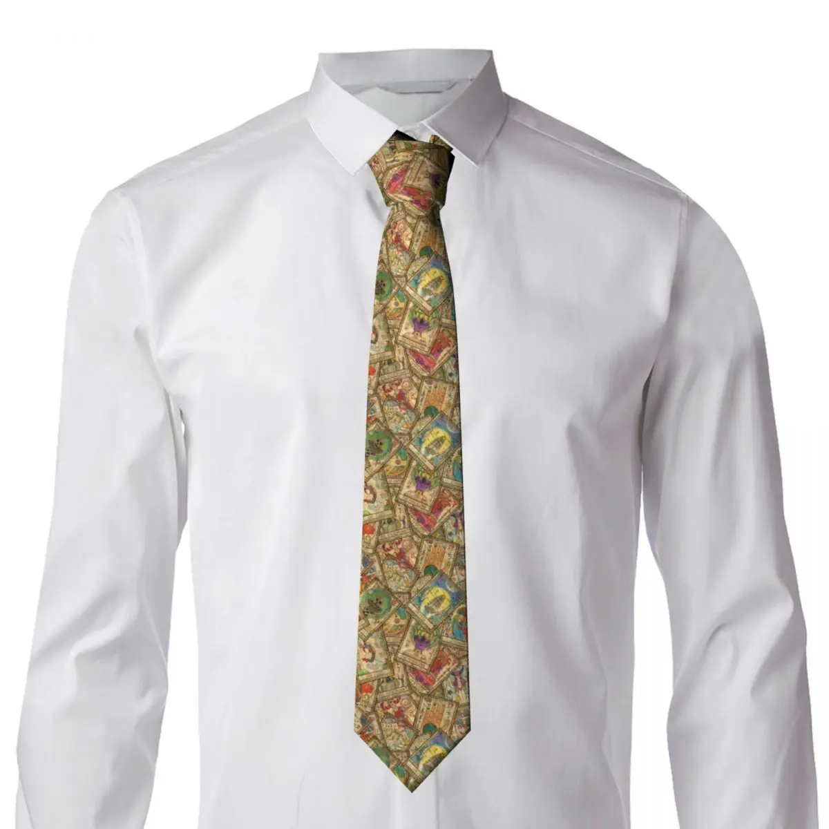 Галстук для мужчин, официальные узкие галстуки, классические мужские старинные красочные карты Таро В хаотичном расположении, свадебный галстук, джентльменский узкий