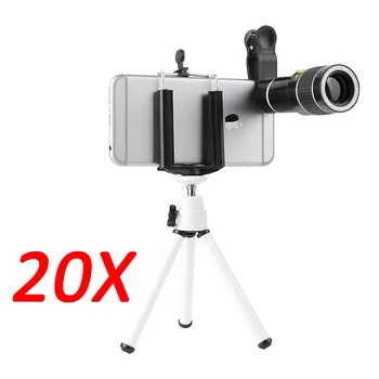 Roadfisher Универсальный объектив телескопа для мобильных телефонов с 20-кратным зумом Оптический для смартфона Samsung Iphone Huawei Xiaomi со штативом