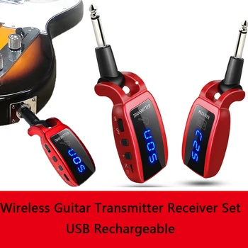 Комплект приемо-передатчика беспроводной гитары, USB-аккумуляторная электрическая гитара, бас-гитара, светодиодный звукосниматель со стабильной производительностью передачи