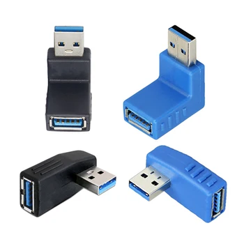 Адаптер USB 3.0 для мужчин и женщин, 90-градусный Вертикальный прямоугольный конвертер, штекер синего и черного цвета для компьютера Ноутбука
