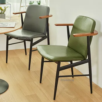 Современные обеденные стулья для кухонной мебели Дизайнерский бытовой Обеденный стул для гостиной Со спинкой и Подлокотниками из искусственной кожи