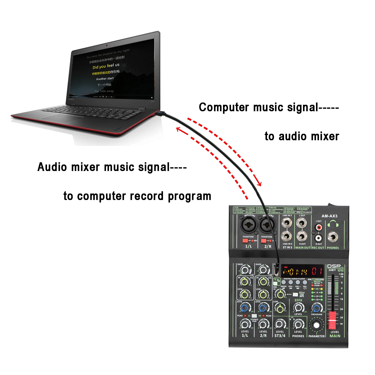 AM-ax3 Профессиональное микширование звука 99DSP, 4-канальный мини-микшер изображений, мобильный компьютер, Независимая запись в реальном времени, фантомный микшер 48 В