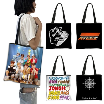 Корейская сумка для покупок с принтом Kpop ATEEZ, Fellowship Break The Wall, женские сумки-тоут Harajuku, многоразовая повседневная сумка через плечо, подарок