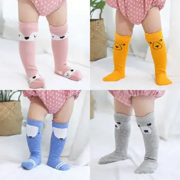 нескользящие носки для малышей от 0 до 4 лет, гольфы для детей до колена, теплые носки для новорожденных девочек и мальчиков, Носки с животным Рисунком