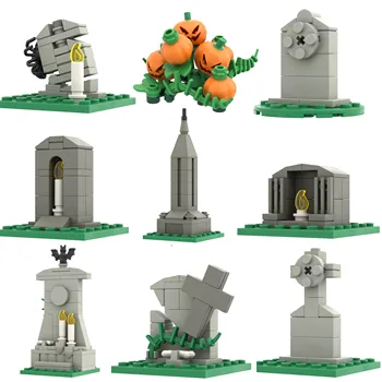 MOC Набор строительных блоков для надгробия на Хэллоуин, кладбище, Вампир, Паук, Тыквенный патч, свеча, кирпичи для надгробия, Игрушки в подарок