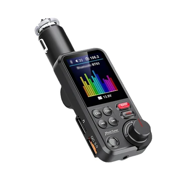Автомобильный BT MP3-плеер FM-передатчик, двойной USB-адаптер для зарядки автомобиля с 1,8-дюймовым цветным дисплеем, отображение напряжения воспроизведения карты