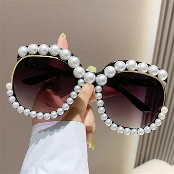 Модные солнцезащитные очки в ретро-жемчужной оправе Uv400, женские летние очки 