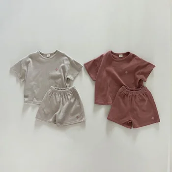 Комплект летней детской одежды, футболка с коротким рукавом и шорты, комплект из 2 предметов для малышей, костюм для мальчиков
