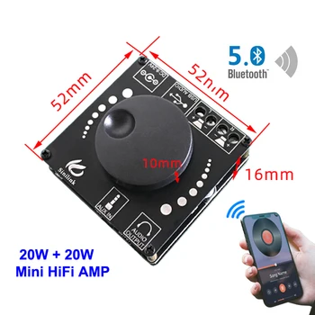 20 Вт + 20 Вт Bluetooth 5,0 Цифровой аудио усилитель мощности класса D 10 Вт ~ 200 Вт Hi-Fi Стерео Мини USB Беспроводная музыкальная звуковая карта App AMP