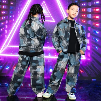 Мода 2022 года, Детская уличная одежда, танцевальный костюм в стиле хип-хоп, одежда для джазовых выступлений, одежда для мальчиков, барабанный концерт, Джинсовый костюм BL9645