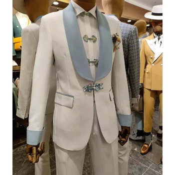 Мужские деловые костюмы 2023, Новый Модный Стиль, Элегантные Вечерние Мужские Костюмы для Жениха, 2 предмета (Куртка + брюки), traje de novio